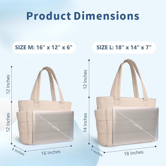 TOPDesign Puffer Tote Bag for Women, Lightweight Puffy Handbag with Compartments, Quilted Shoulder Bag for Work, Travel, Gym