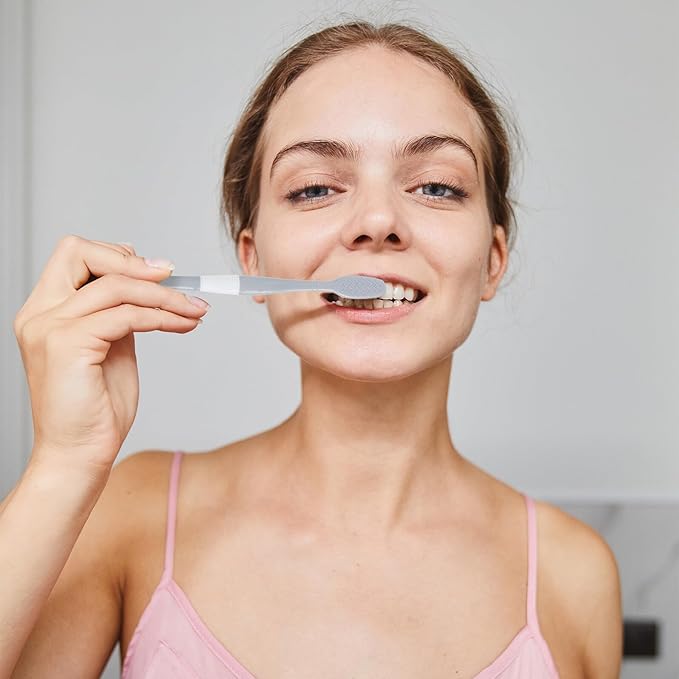 balacoo 8pcs Dual-Head Adult Toothbrush and Tongue Scraper Oral Care Kit Soft Silicone Bristles for Teeth and Tongue Cleaning at Home and Travel