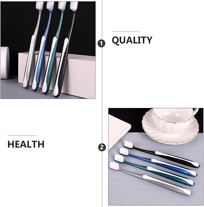 Adult Large Soft Bristle Toothbrush 4pcs, Flexible Handheld Tooth Brush Set for Household Oral Care, Suitable for Seniors and Daily Teeth Cleaning Random Color Random Color