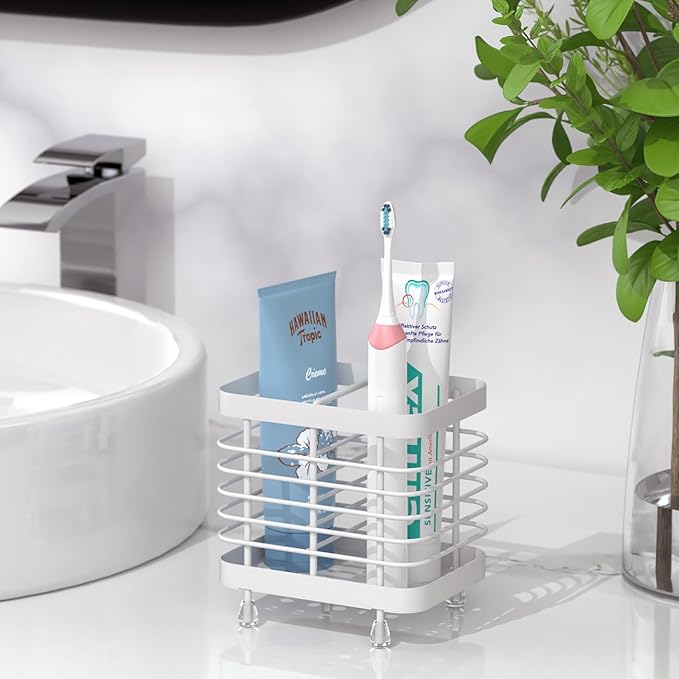 Luxspire Toothbrush Holders for Bathroom, Stainless Steel Electric Toothbrush Holder Wall Mounted, Shower Toothbrush Toothpaste Holder, Bathroom Organizer Essentials, 2 Slots, White