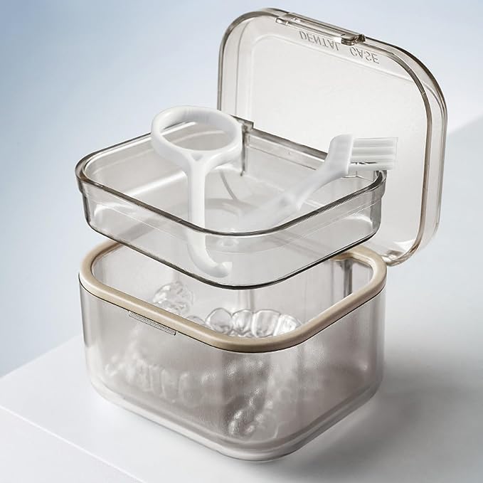 Retainer Case Box, Denture Case with Lid, Denture Cup for Partial Dentures,Mouth Guard&braces,Dentures Soaking Container Storage for Travel (Black)