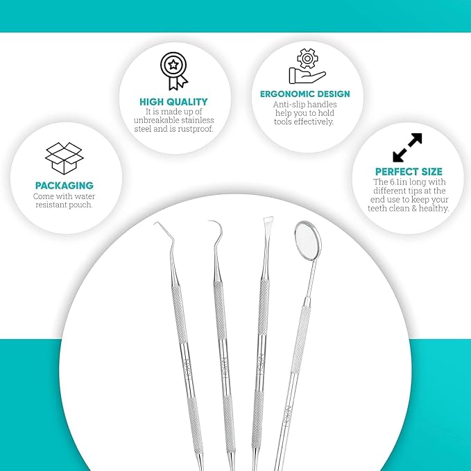 Tooth Polisher - Plaque Remover for Teeth Tooth Polisher with LED Light 5 Speed Modes with Teeth Cleaning Kit 5 Replacement Brush Heads，Teeth Whitener for Daily Cleaning
