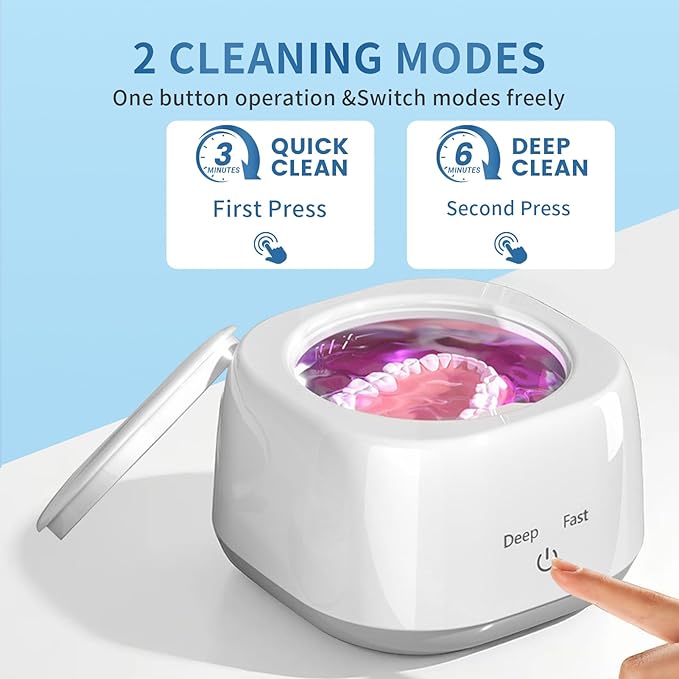 Ultrasonic Retainer Cleaner Machine - 45kHz Dental Cleaning for Retainer Cleaner, Denture, Mouth Guard, Aligner, Jewelry Cleaner, Toothbrush Heads with Dual Mode & 250ML Capacity, White