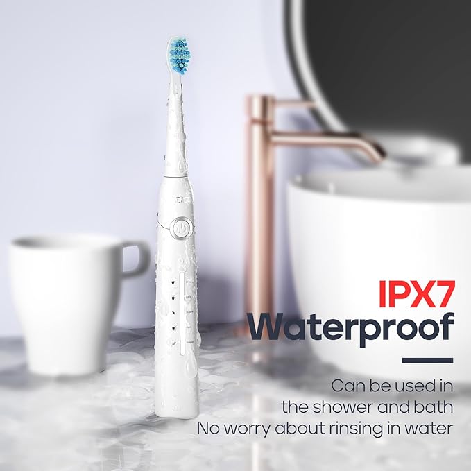 SEAGO Electric Toothbrush, Rechargeable Toothbrush for Adults Sensitive Teeth, 8 Brush Heads, 5 Modes with Teeth Whitening, Endurance 30 Days, Kids Electric Toothbrushes 6-12, SG-958(White)