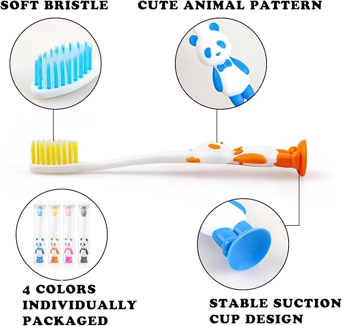 Disposable Toddler Toothbrush Kids Bulk Pack of 20,Suction Cup Bulk Children Toothbrushes for Kid Age 2+ Individually Wrapped Animal Toothbrush for Boys,Girls,for Home,School,Camp,Daycare,Travel