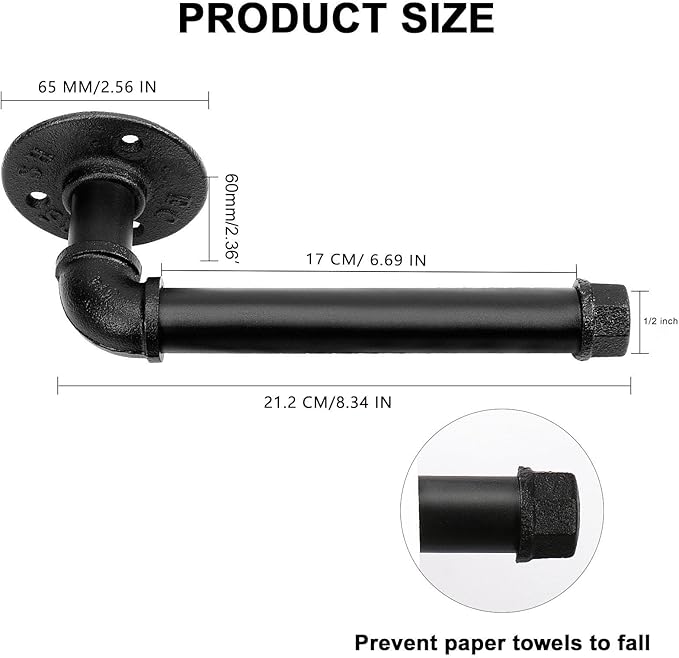 Industrial Pipe Toilet Paper Holder, Heavy Duty DIY Vintage Rustic Iron Farmhouse Style Roll Tissue Wall Mount Paper Holder Towel Racks with Hardware for Bathroom, Kitchen, Bedroom (1, Black)
