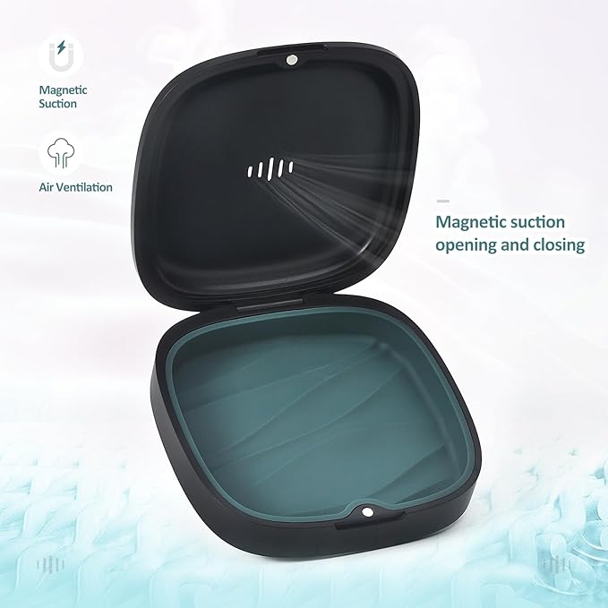 Retainer Case Slim Aligner Case with Vent Holes Removable Inner Tray Silicone for Easy Cleaning (1Pack Black Green)