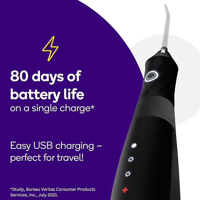 BURST Electric Water Flosser for Teeth Cleaning (3 Modes/White) | Cordless | Plaque Removal Between Braces & Dental Work | Portable Floss | Refillable 110mL Tank