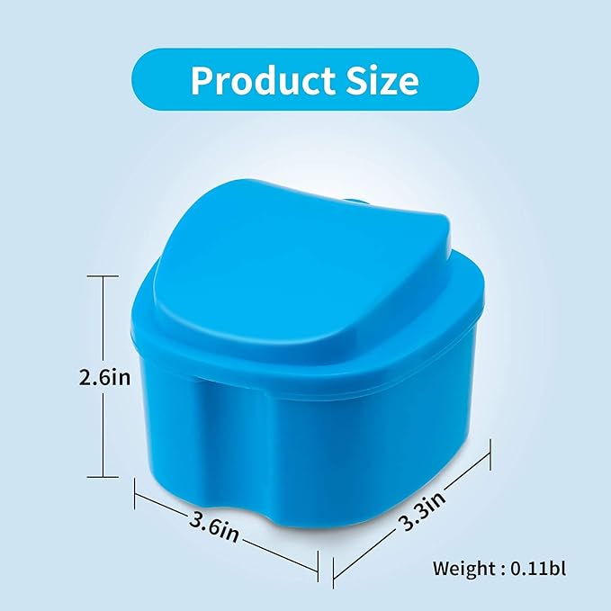 Dental Orthodontic Retainer Case Cleaning with Strainer Basket, Denture Bath Box Soaking Cup Mouthguard Storage Holder - Blue