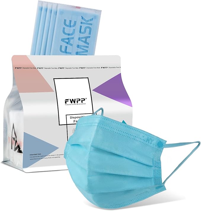 FWPP 4 Layer Individually Wrapped Disposable Face Masks 50 pcs Blue Earloop