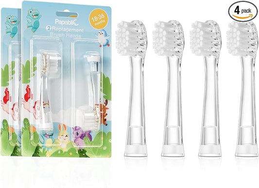 Papablic Replacement Toothbrush Heads - 4 Count | Compatible BabyHandy & Toddler Sonic Electric Toothbrushes (18-36 Months)