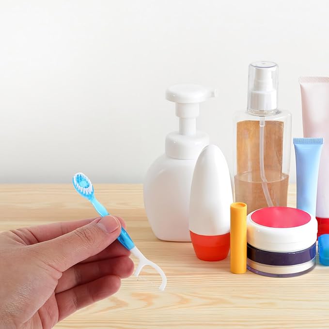Housoutil Disposable Mini Toothbrushes with Floss, 10pcs Portable Travel Toothbrushes Soft Bristles Oral Care Kit for On-The-go Use and Office Teeth Cleaning