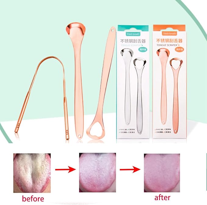 3 Packs Tongue Scraper Kit Stainless Steel Tongue Cleaner Tongue Brush for Reduce Bad Breath and Fresh Breath (Silver)