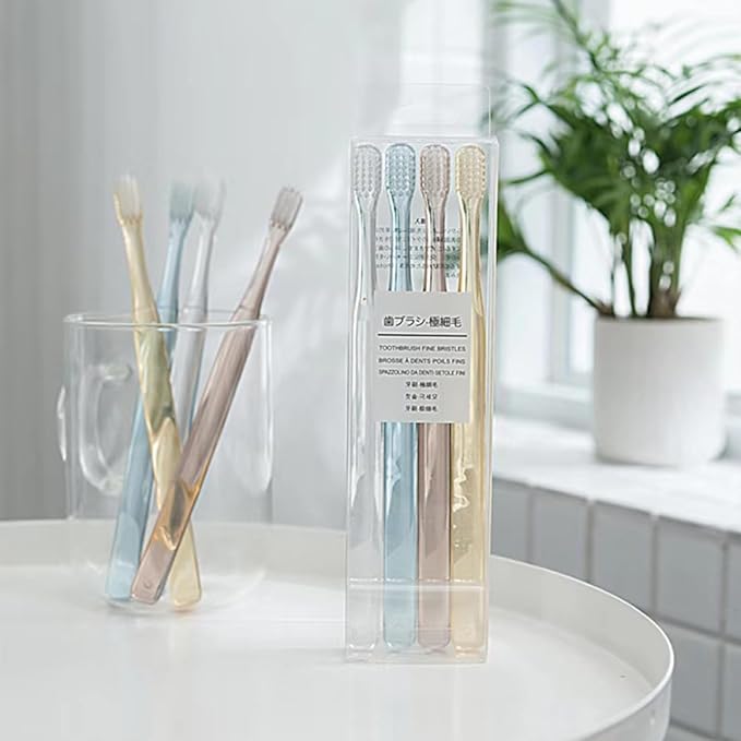 Superfine Soft Bristle Toothbrush Small Head 8pcs Crystal Manual Toothbrushes Bulk Pack for Adults Travel and Home Use