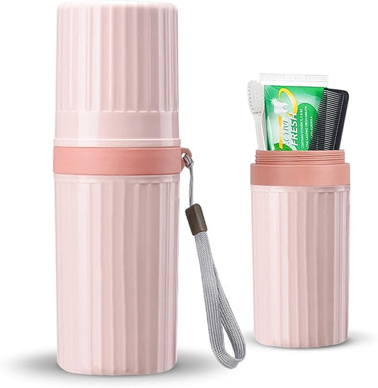 Toothbrush Travel Case, Pink Travel Toothbrush Cup Holder for Toothbrush and Toothpaste, Portable Travel Toothbrush Container for Traveling Camping Business School