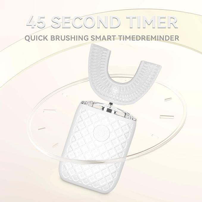 Adult Sonic Automatic Electric Toothbrush, 360° Oral Cleaning Stain Whitening, IPX7 Waterproof Rechargeable, u-Shape Brush Head*3+Straight Handle Brush Head*2 (White)