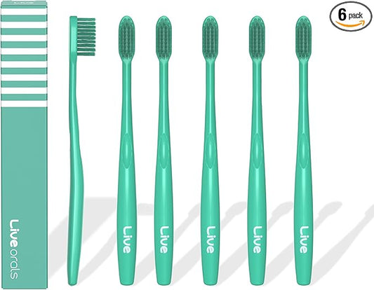 Ultra-Fine Bristle Toothbrush (Pack of 6) – Triangle Head Manual Toothbrush with 0.017mm Soft Bristles & Ergonomic Thumb Grip for Gentle and Precise Cleaning, Mint Color