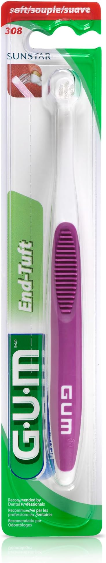 GUM End Tuft Toothbrush - Extra Small Head for Hard-to-Reach Areas - Implants, Back Teeth, and Wisdom Teeth - Soft Dental Brush for Adults, 1ct (Pack of 2)