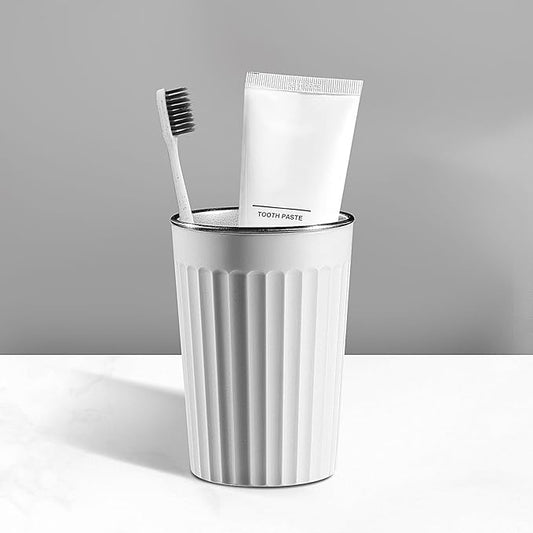 Toothbrush Holder for Bathroom-12oz Unbreakable Stainless Steel Bathroom Cups,Easy to Clean Toothbrush Cup, Reusable Bathroom Tumbler Cups for Home/School/Office(3" x 4.5" White)