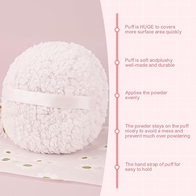 WSYUB Powder Puff, 6 Inch Extra-Large Powder Puff for Body Powder, Body Powder Puff, White