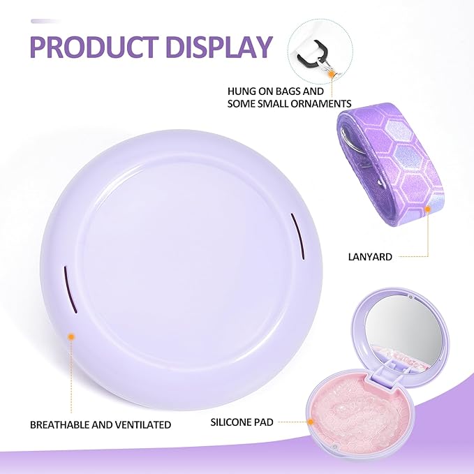 Retainer Case with Mirror and Lanyard,Slim Aligner Case with Vent Holes,Cute Dental Brace Box with Retainer Removal Tool and Brush (Purple Pink with Lanyard)