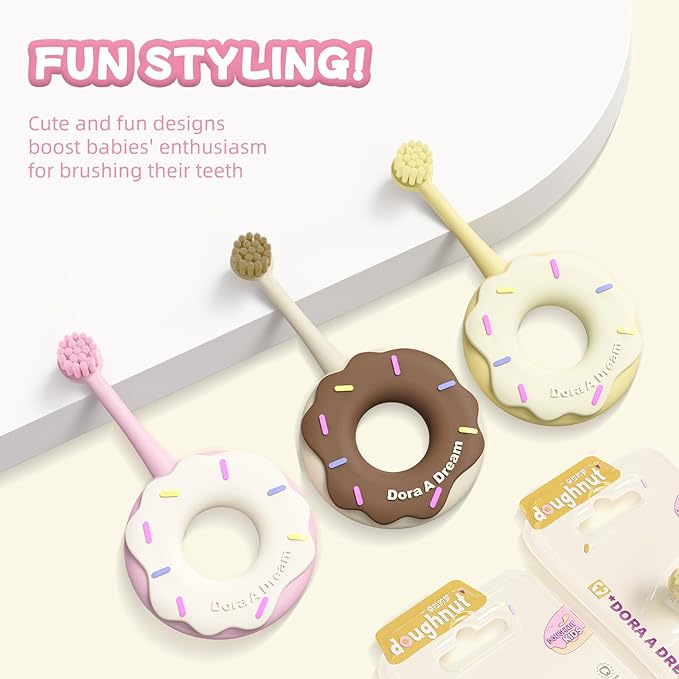 Infant Teething Ring Toothbrush for 0-3 Years, Safe and Soft, Infant Oral Care Teether with Bristles, Gentle on Baby Teeth and Gums, Dentist Recommended (3-Pack)