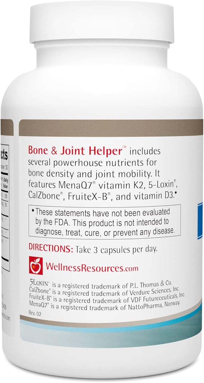 Wellness Resources Bone & Joint Helper with MenaQ7 Vitamin K2, CalZBone, 5-Loxin, FruiteX-B, Vitamin D3