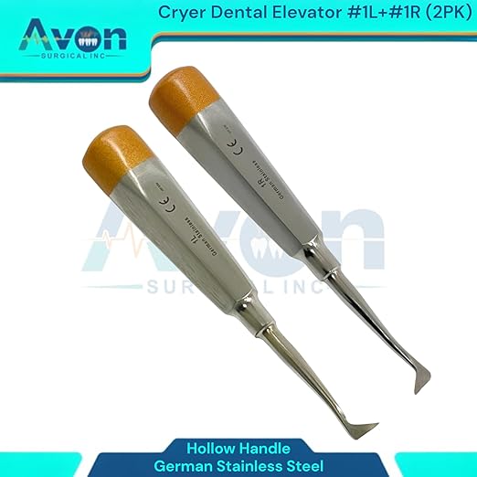 Root and Tooth Extraction Dental Cryer Elevator Pick, Sharp Angled Tip, Color-Coded Handle Ends | Autoclave-Safe German Stainless Steel Dental Instruments (2, #1L+#1R Cryer - Set)