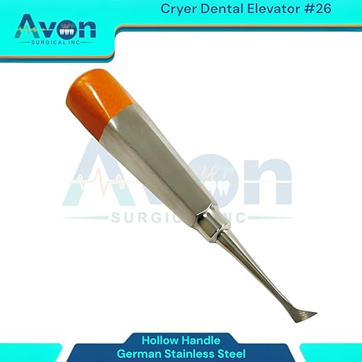Root and Tooth Extraction Dental Cryer Elevator Pick, Sharp Angled Tip, Color-Coded Handle Ends | Autoclave-Safe German Stainless Steel Dental Instruments (1, #26 Cryer - Gold End)