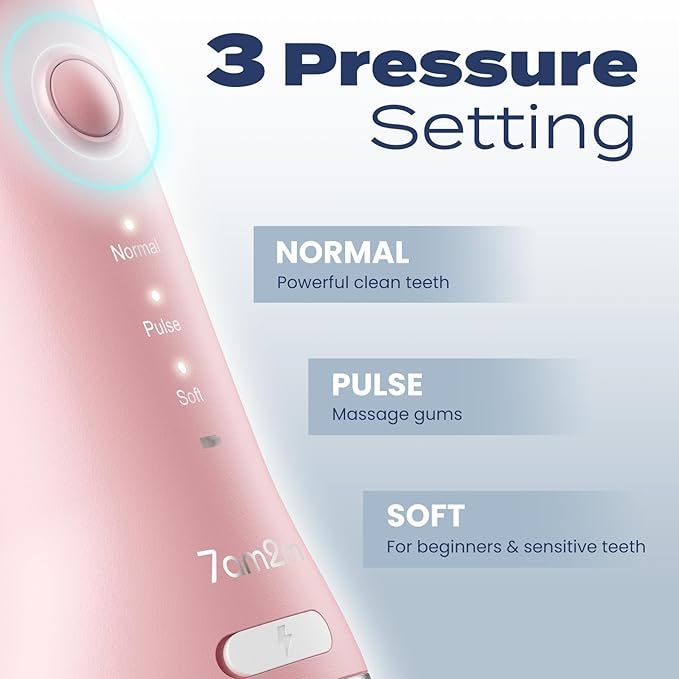 7AM2M Portable Cordless Water Flosser, Oral Irrigator with 3 Modes & 2 Tips, Fast Rechargeable, IPX7 Waterproof, Dental Water Flosser for Travel and Home Use (Pink)