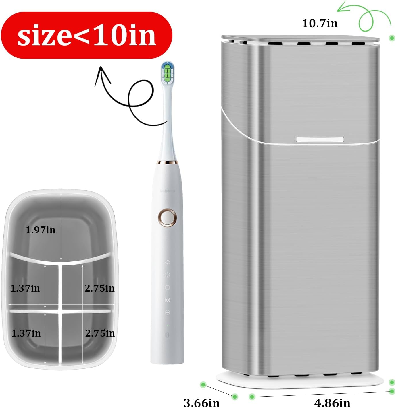 Toothbrush Holders with Cover - Electric Toothbrush Length Less Than 10 inches, 5 Slots Tooth Brush Holder for Bathroom, Detachable Toothpaste Holder Bathroom Organizers with Drainage, Silver