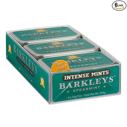Barkleys Spearmint Breath Mints - Strong Spearmint Flavor Cool Mint Candy For Party, After Dinner, Wedding, Every Day Use - Vegan Breath Mints In Reusable Classic Travel Tins, 6 Pack - 50 Count Each