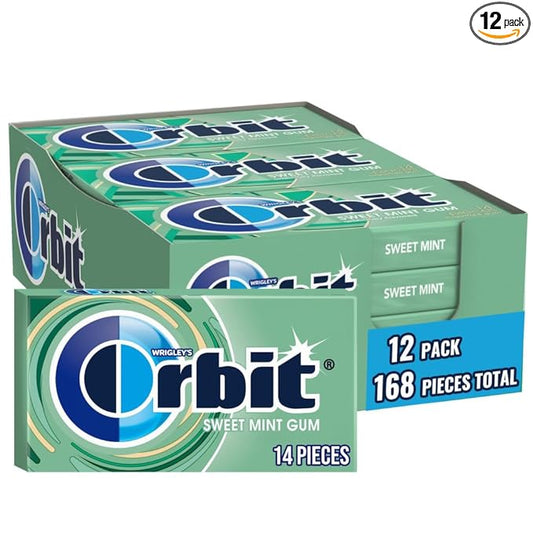 Orbit Sweet Mint Sugar Free Chewing Gum Bulk, 12 Packs, 14 Pieces Each (168 Total)