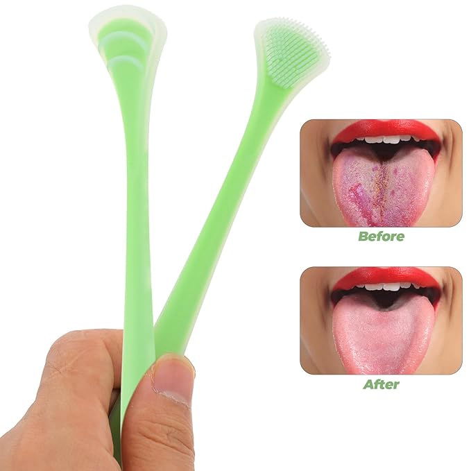 SOIMISS Portable Silicone Tongue Scraper for Adults, Double-Sided Oral Care Tool in Mint Green, Handheld Tongue Coating Cleaner for Bad Breath Removal and Daily Hygiene