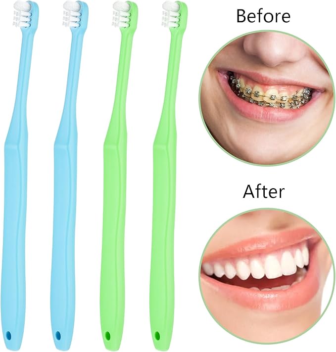 WLLHYF End Tuft Toothbrush, 4PCS Nylon Soft Bristle Tiny Small Tooth Brush, Hard to Reach Areas Dental Detail Cleaning for Adults-Around Crowns Bridges Implants