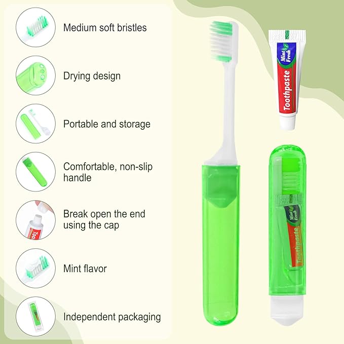 Travel Toothbrush, Toothbrush and Toothpaste Travel Set, Individually Packaged, Includes Storage Case, Foldable Design, 5 Colors, Ideal for Business Trips, and Hotels (100-PACK)