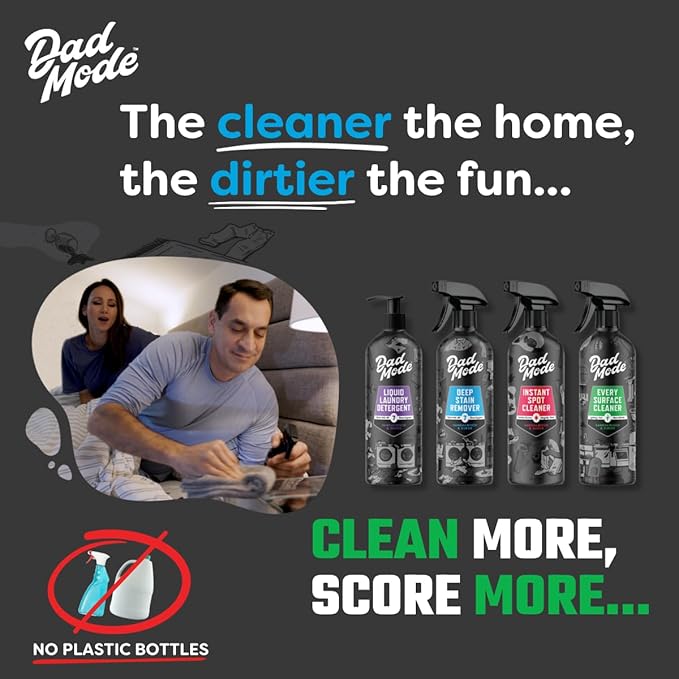 DadMode 7-Enzyme Laundry Stain & Odor Destroyer – Deep Cleaner for Extreme Clothing Messes - Masculine Sandalwood & Suede Scent, 16oz Refillable Bottle