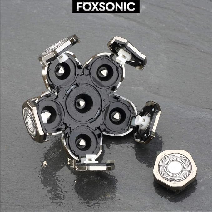 FOXSONIC Silvery Men's Electric Shaver Replacement Heads Electric Razor Blade Replacement Head 6 Blades Head Shaver replacement Bald Shaver Head Blade