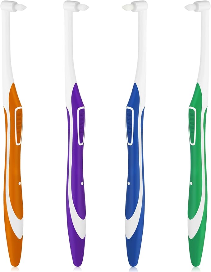 4 PCS Tufted Toothbrush Set, Interspace End-Tuft Brushes, Soft Bristles for Orthodontic and Interdental Cleaning, Easy Grip, Multi-Color