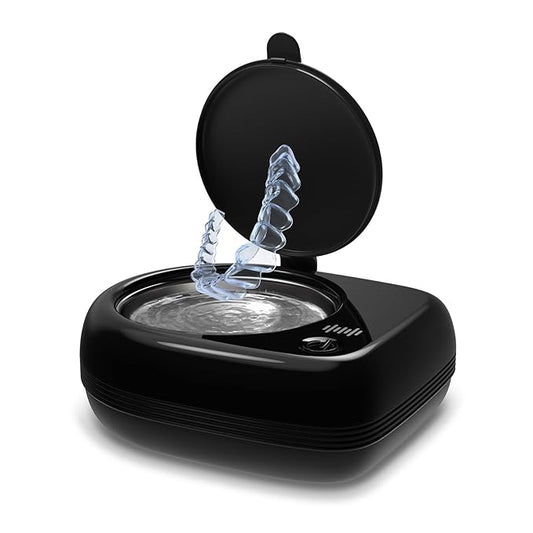 Rechargeable Ultrasonic Retainer Cleaner Machine | 50kHz 1.9 inch Ultra-Thin Portable | Night Guard Aligners Jewelry |6pcs Cleaner Tablets Included | Quick & Deep Clean Modes | Oral Dental Care