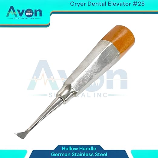 Root and Tooth Extraction Dental Cryer Elevator Pick, Sharp Angled Tip, Color-Coded Handle Ends | Autoclave-Safe German Stainless Steel Dental Instruments (1, #25 Cryer - Gold End)