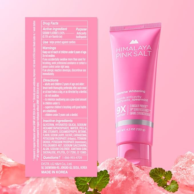 HIMALAYA PINKSALT Intensive Whitening Toothpaste - Teeth Whitening, Deep Stain Remover with Fluoride, Appropriate for Sensitive Teeth, Peroxide Free, Pink Toothpaste - Spearmint, 4.2 oz (3 Packs)