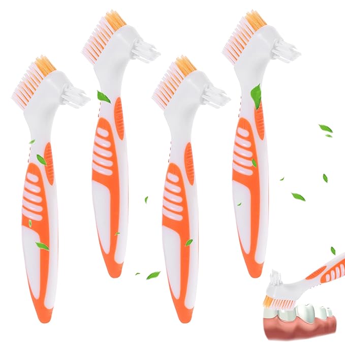 Healifty Portable Double-Ended Denture Cleaning Tools with Multi-Layer Bristles for Effective False Teeth and Oral Care Brushes 6.5 Inch Travel-Friendly