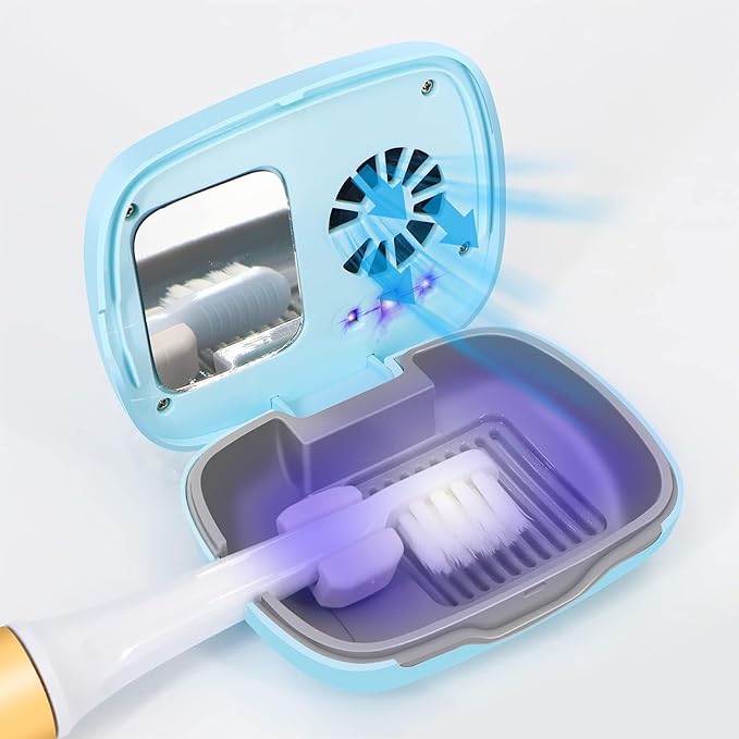 Toothbrush Travel Cover, Toothbrush Travel Case With Air Drying Function, Rechargeable Portable Toothbrush Travel Container with Holder for Household and Travell Blue