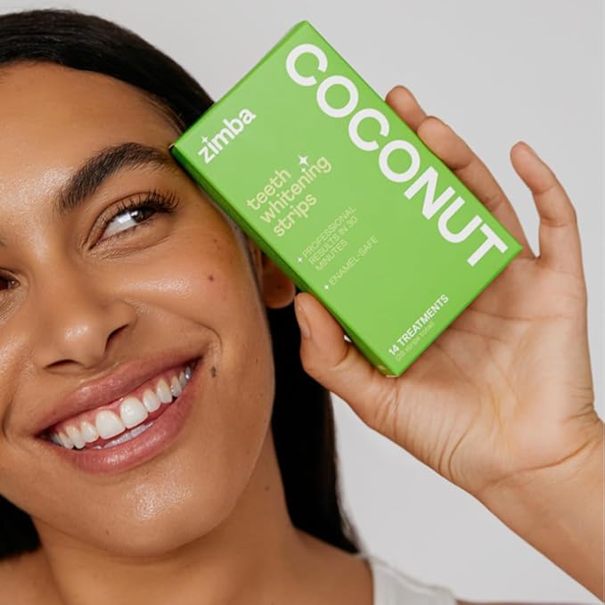 Zimba Peppermint & Coconut Teeth Whitening Strips for Teeth Sensitive, White Strips for Teeth Whitening, Teeth Whitener Stain Remover 28 White Strips Included Per Pack, 2 Pack (14 Day Treatment)