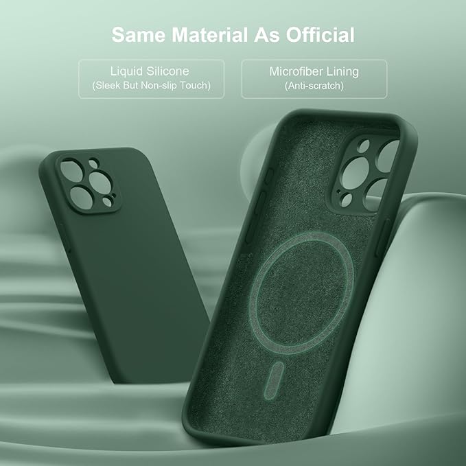 Magnetic for iPhone 15 Pro Case, Compatible with MagSafe, with 9H Nano Screen Protectors, Full Camera Protection, Silicone Shockproof Microfiber Lining Phone Case 6.1", Alpine Green