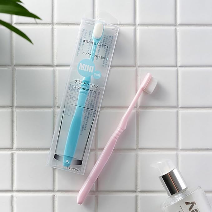 Ultra Soft Bristle Toothbrush 2pcs for Gums Care with Long Handle, Microfine Bristles, Blue and Pink, Manual Toothbrushes for Daily Oral Cleaning and Sensitive Teeth Care