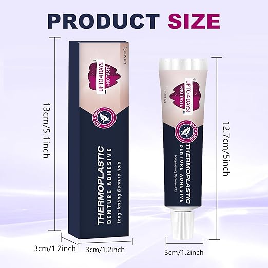2Pcs Thermoplastic Denture Adhesive, Refits and Tightens Loose Upper and Lower Dentures and Partials, Comfortable, Secure Denture Grip for Up to 4 Days