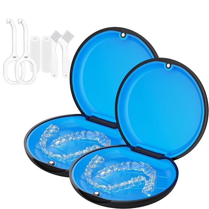 2 Retainer Case, Slim Aligner Cases for Invisalign, Mouthguard Case with Removal Tools& Aligners Chewies& Brush, Removable Inner Tray Silicone for Easy Cleaning (Black-2pcs)