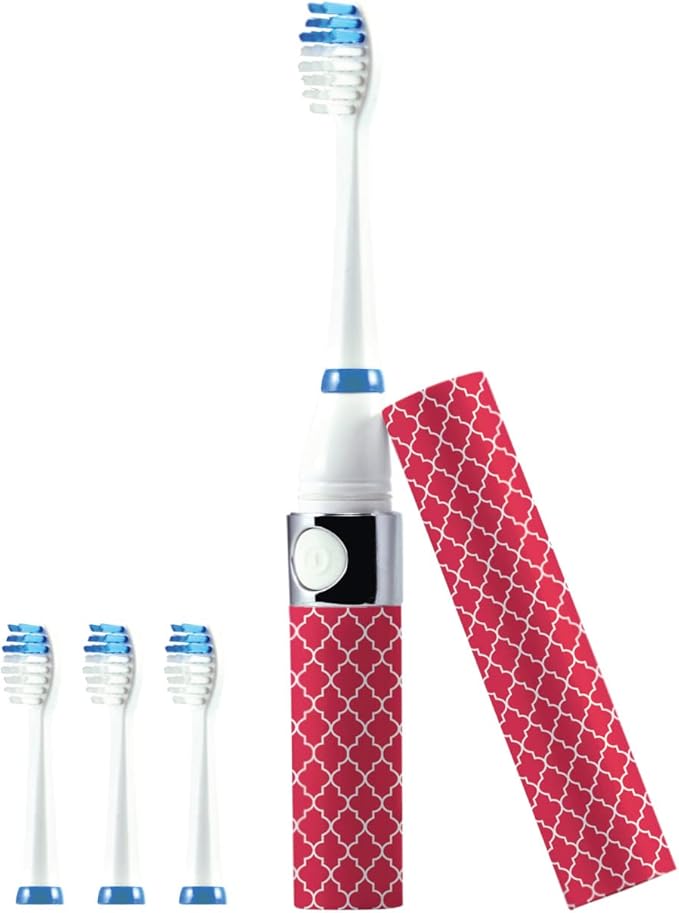 Pursonic Portable Sonic Toothbrush Battery Operated, Battery Included, 3 Brush Heads Included, 22,000 Strokes Per Minute, Brush On The Go (Pink)